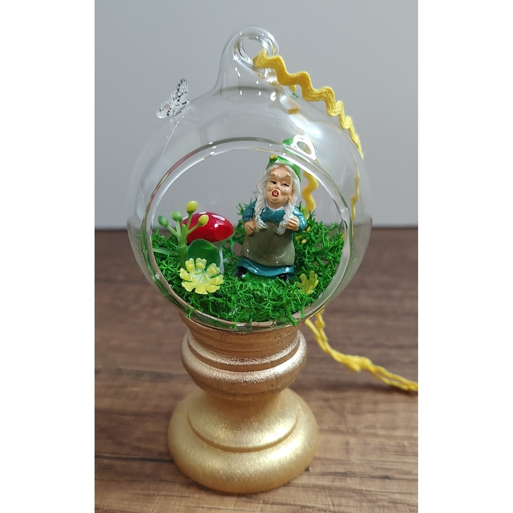 Handmade Glass Diorama Christmas Ornament Terrarium Fairy Garden Gnome Mushroom